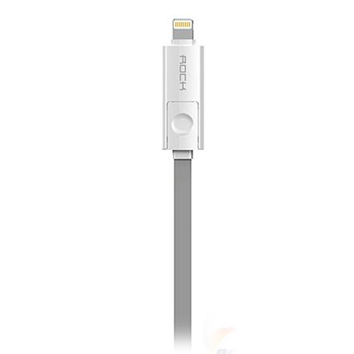 ROCK 洛克 二合一Micro转Lightning面条数据线 L=100CM 灰色
